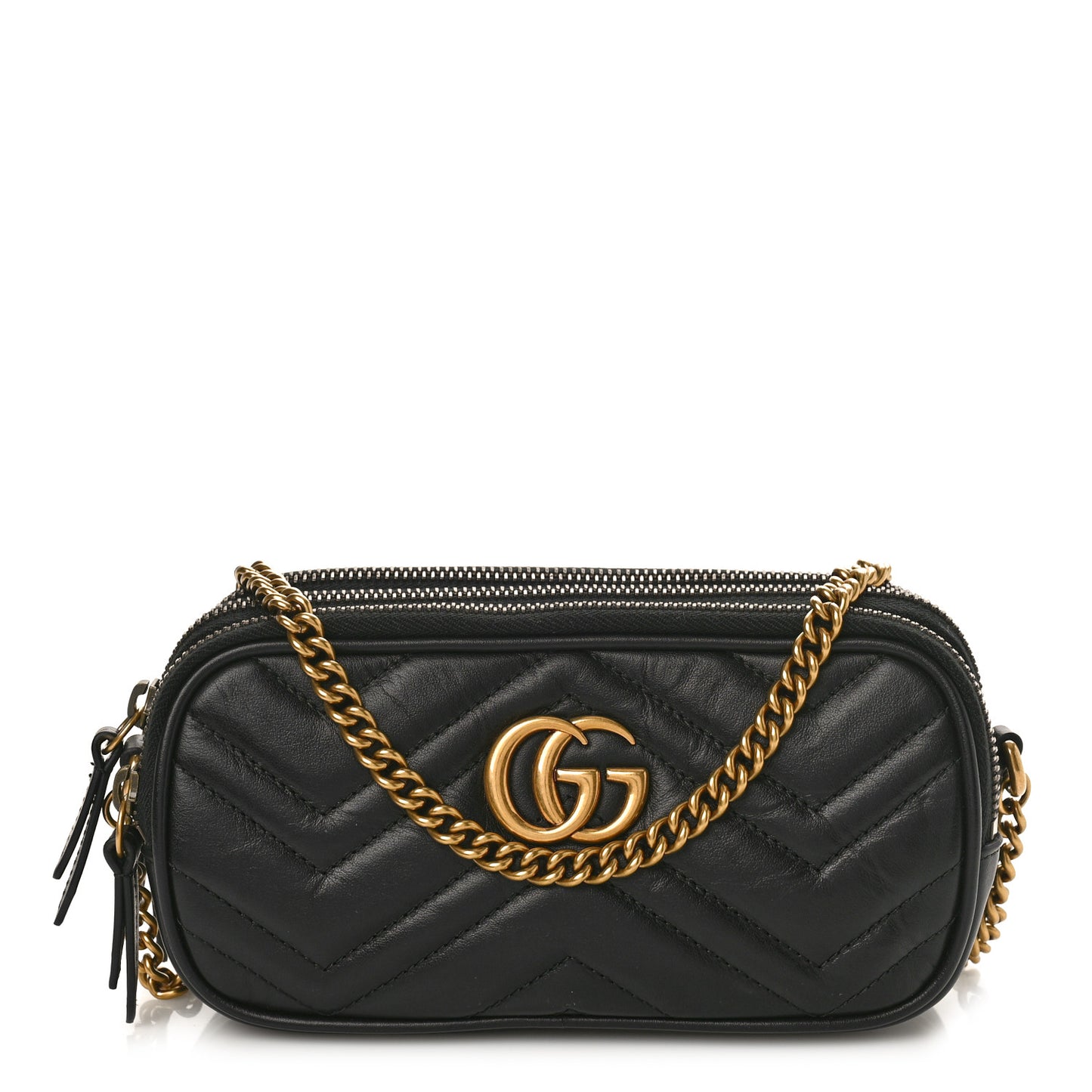 Calfskin Matelasse Mini GG Marmont Chain Crossbody Bag Black