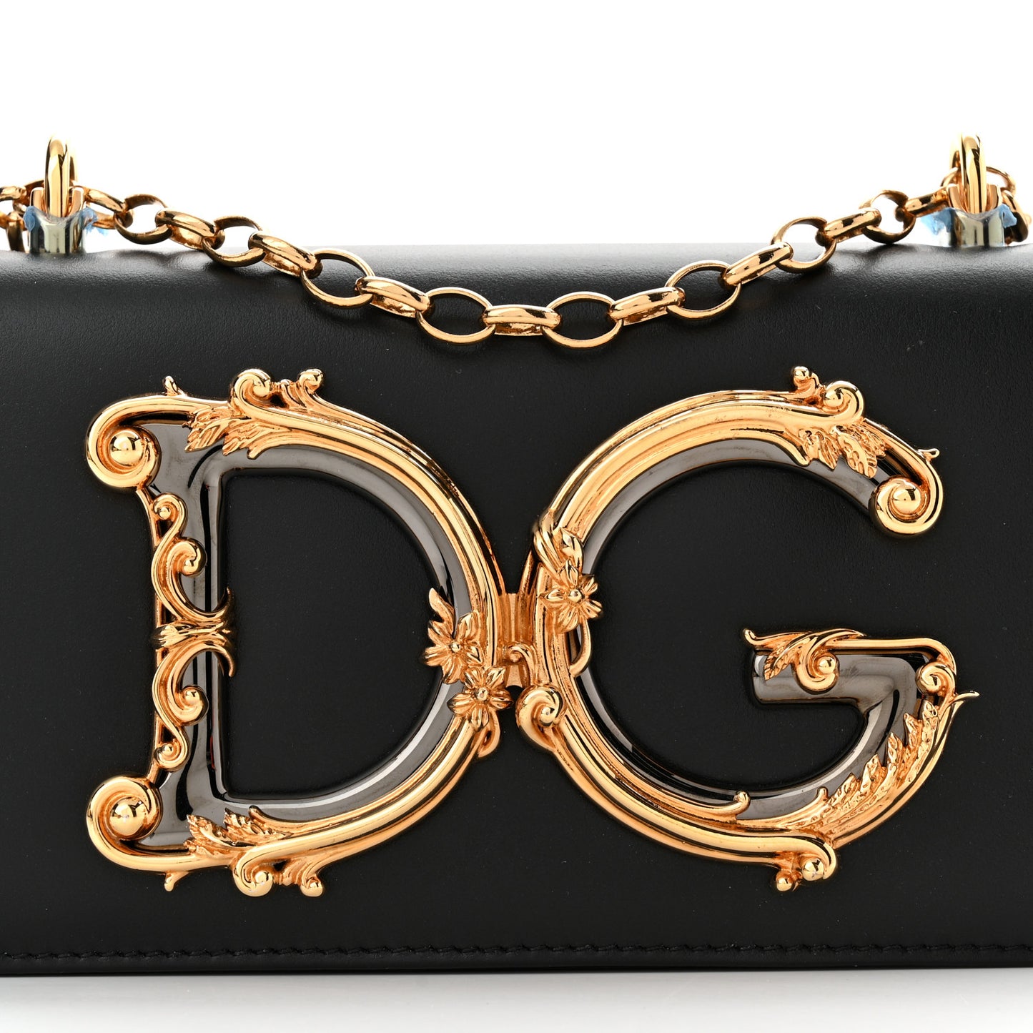 Calfskin DG Girls Phone Shoulder Bag Black