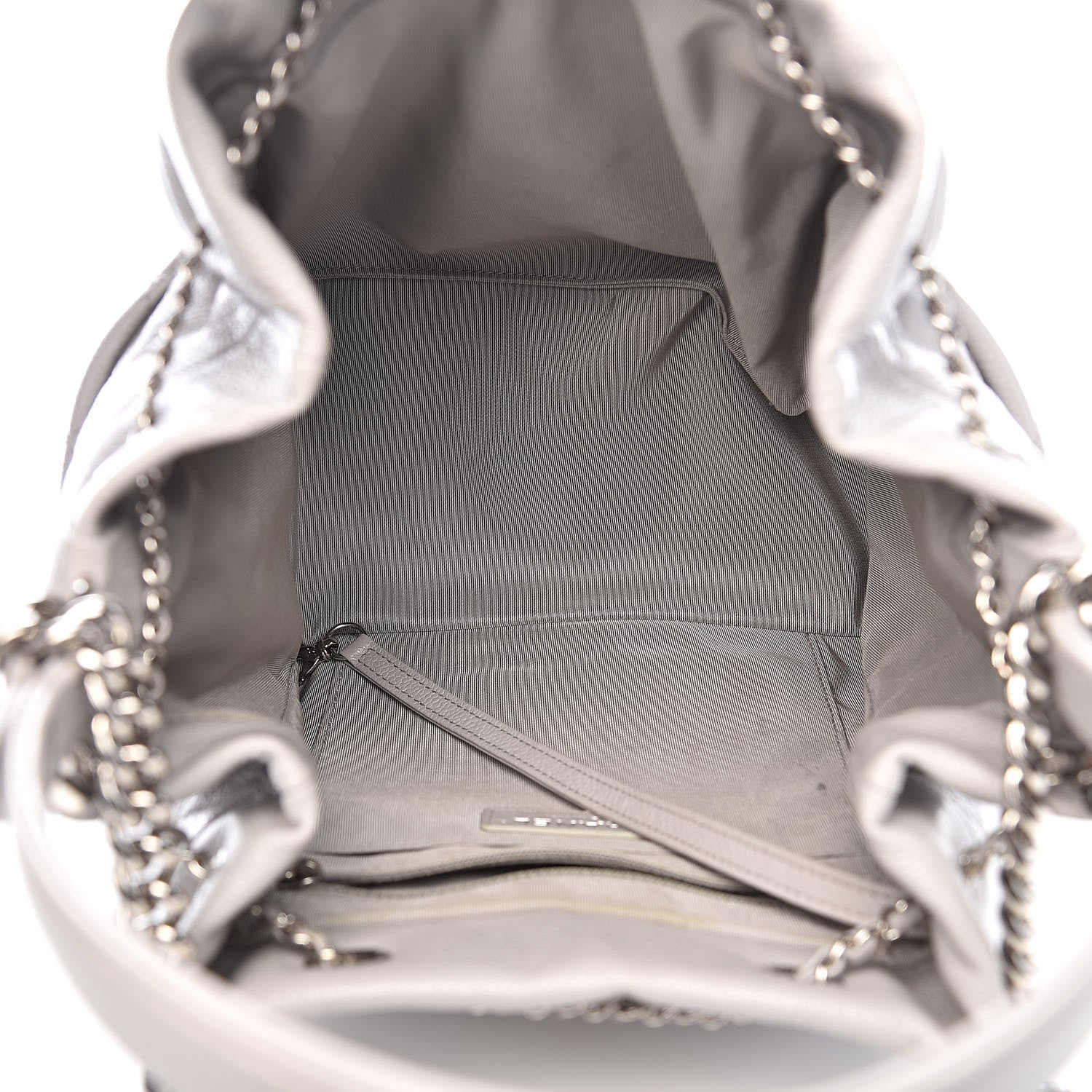 Chanel Grained Calfskin Quilted Medium CC Chain Bucket Drawstring Bag Light Grey 5 of 15