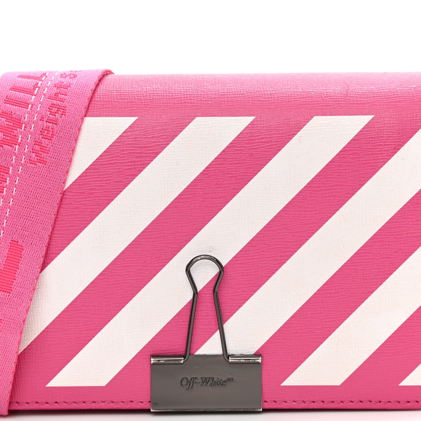 Saffiano Striped Mini Diag Binder Clip Bag Pink White