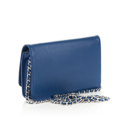 Chanel Caviar Timeless CC Wallet On Chain WOC Blue 3 of 8