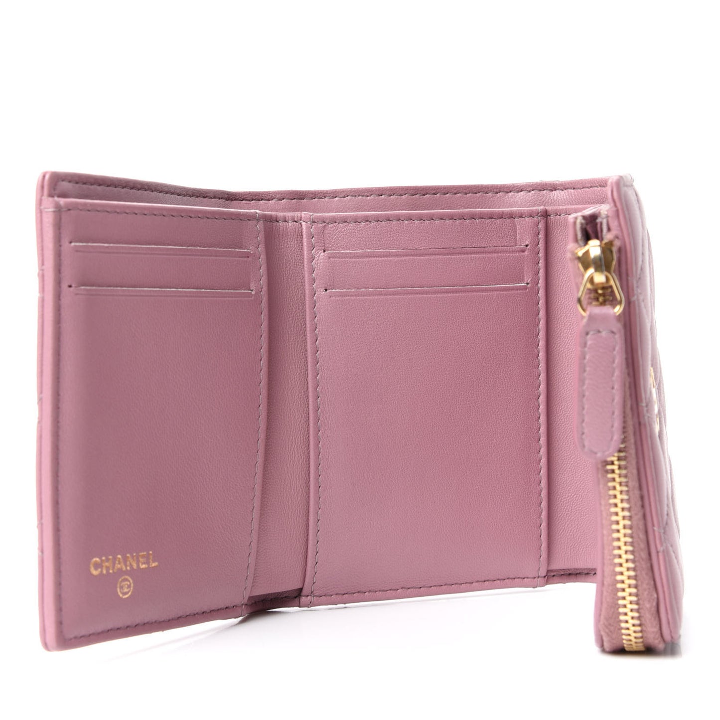 Lambskin Quilted Flap Wallet Light Purple
