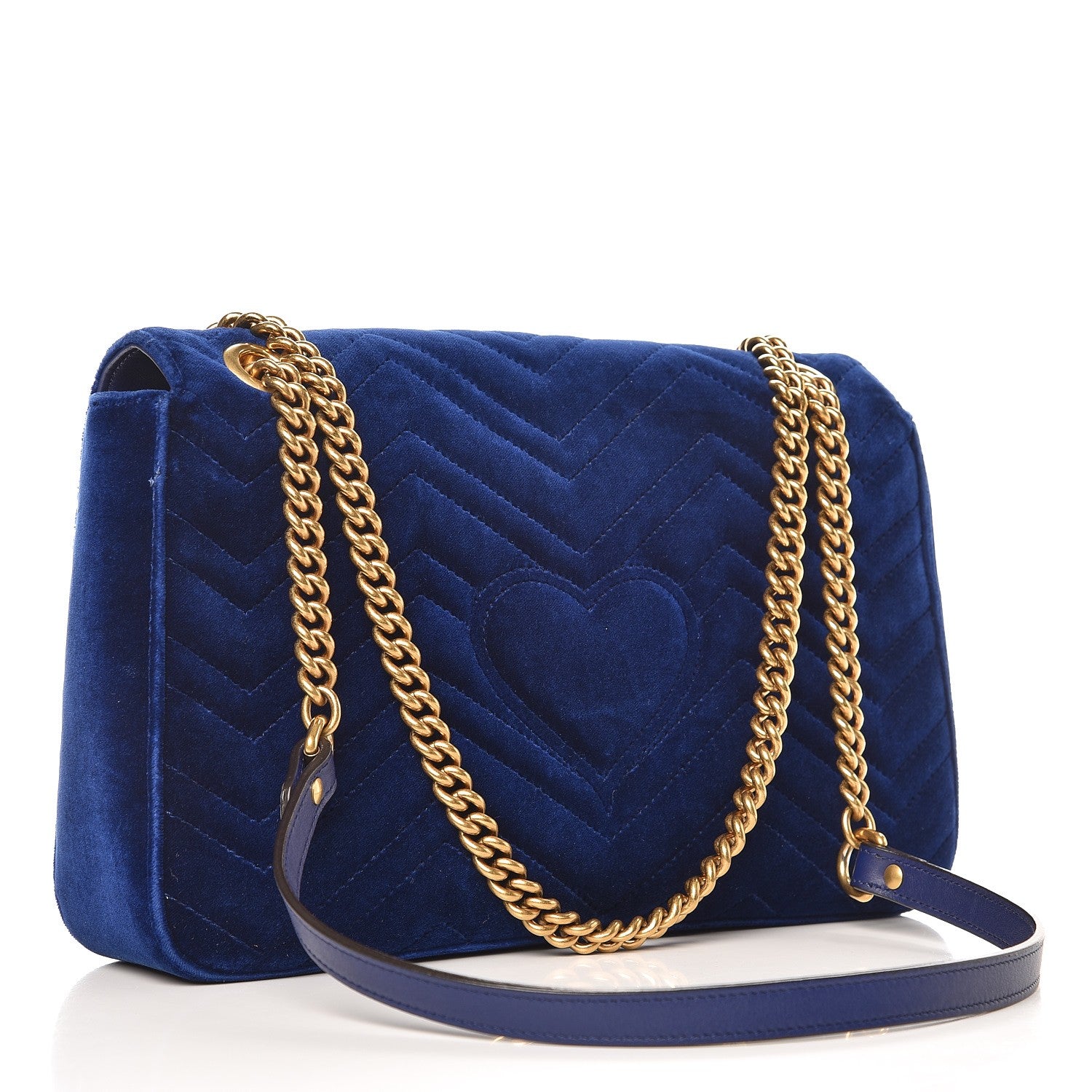 Gucci Velvet Matelasse Medium GG Marmont Shoulder Bag Cobalt Blue 3 of 9