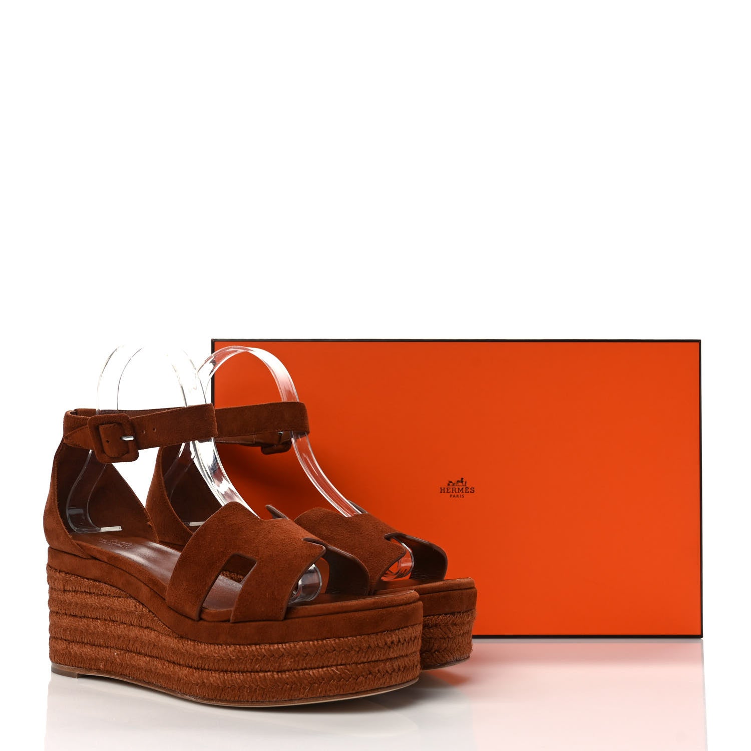 Hermes Suede Goatskin Elda 35 Espadrille Wedge Sandals 39 Gold 9 of 9