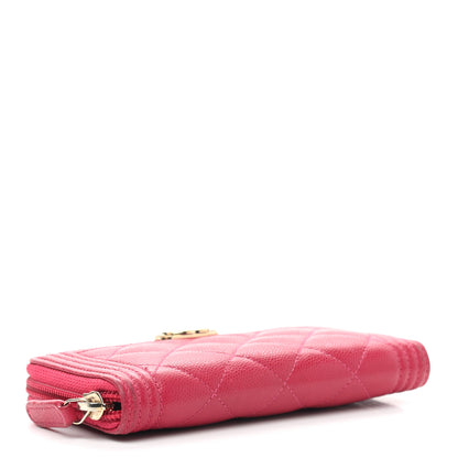 Chanel Caviar Quilted Boy Small Zip Around Wallet Pink 4 of 13