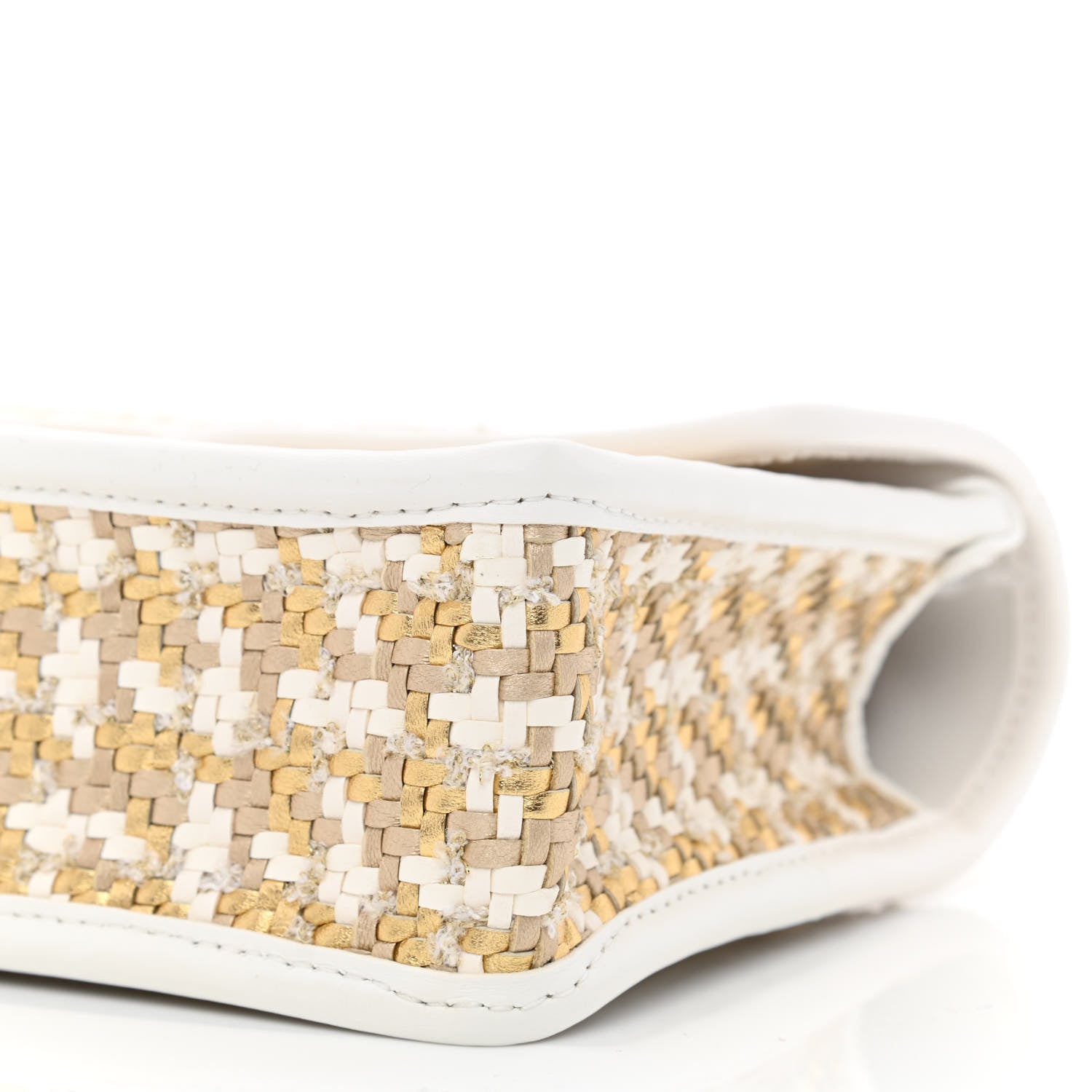 Chanel Metallic Lambskin Viscose Woven Flap Gold White 10 of 11