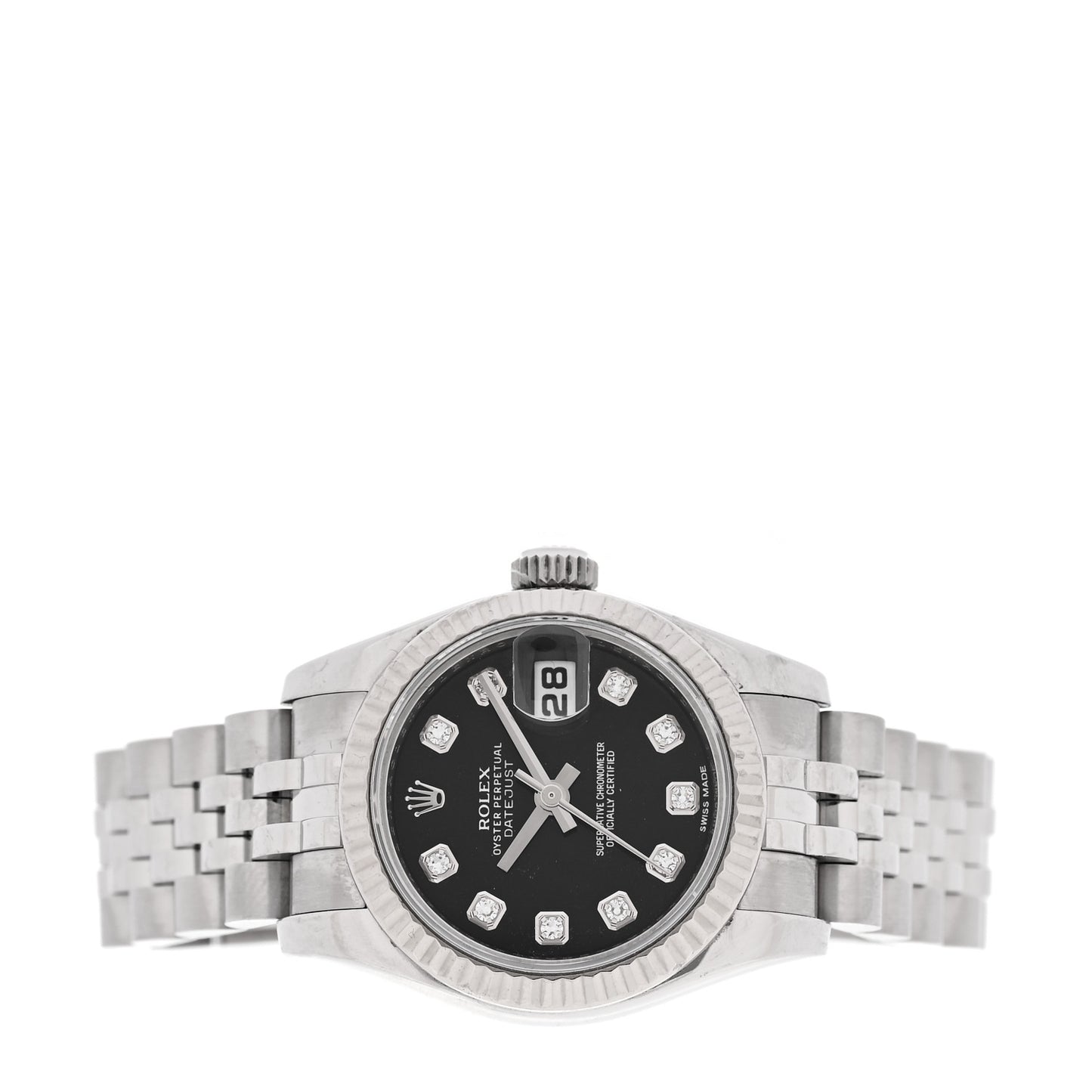 Stainless Steel 18K White Gold Diamond 26mm Oyster Perpetual Datejust Watch Black 179174
