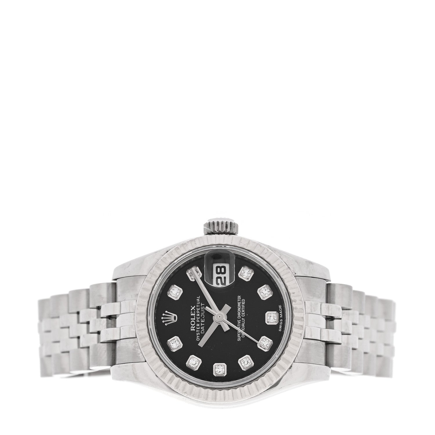 Rolex Stainless Steel 18K White Gold Diamond 26mm Oyster Perpetual Datejust Watch Black 179174 2 of 5