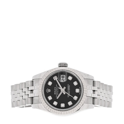Rolex Stainless Steel 18K White Gold Diamond 26mm Oyster Perpetual Datejust Watch Black 179174 2 of 5