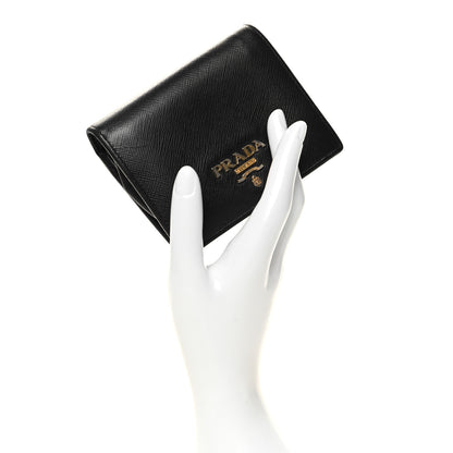 Prada Saffiano Metal Bi-Fold Wallet Black 2 of 11