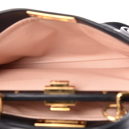 Fendi Vitello Morgan Shiny Nappa Medium Peekaboo Iconic Satchel Black Rosa Plaster 7 of 19