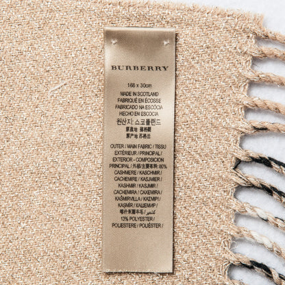 Burberry Cashmere Metallic Reversible Giant Check Fringe Scarf Camel Gold 5 of 5
