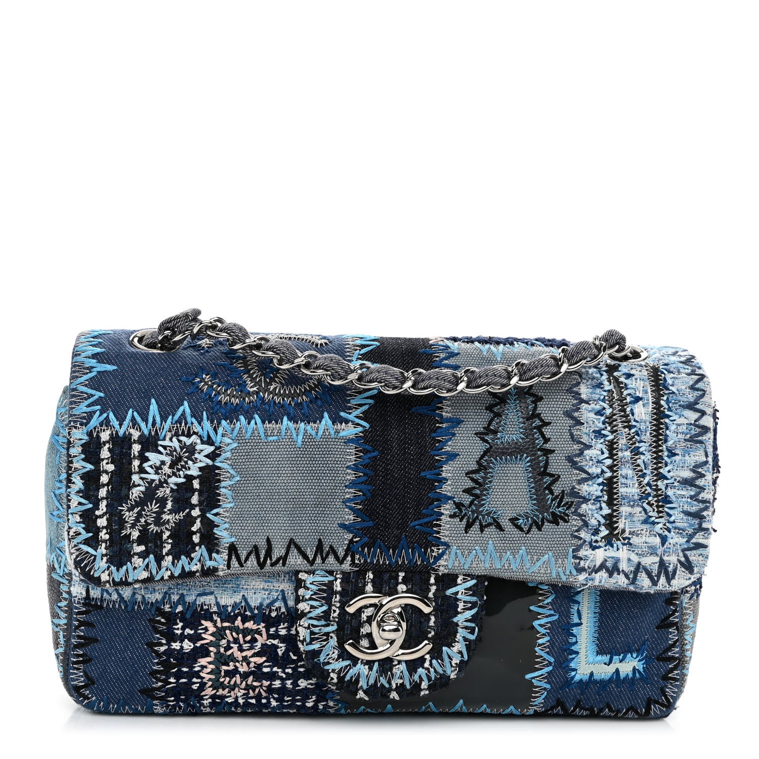 Chanel Denim Tweed Patchwork Medium Single Flap Blue 1 of 12
