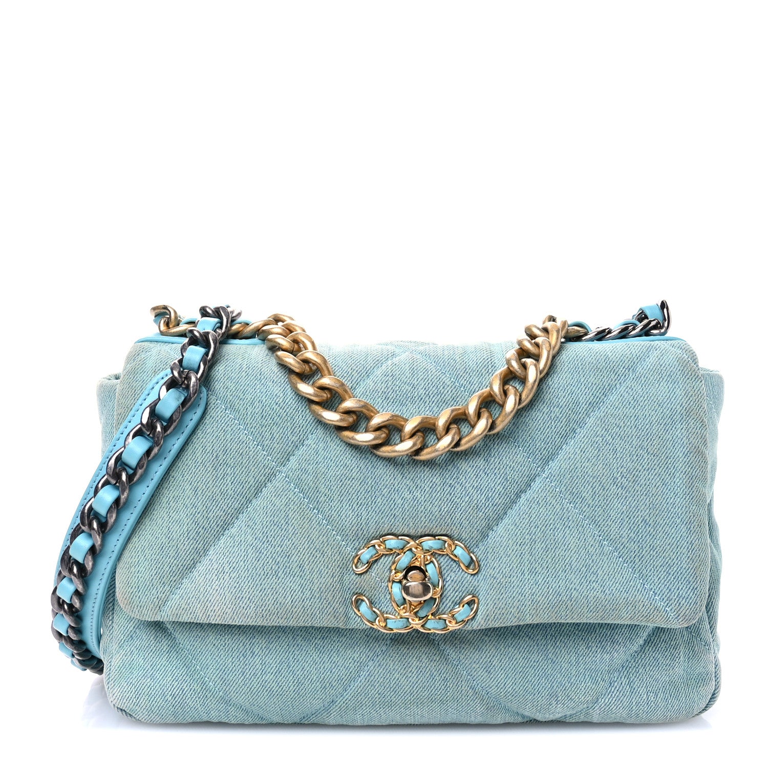 Chanel Denim Quilted Medium Chanel 19 Flap Neon Blue 1 of 11