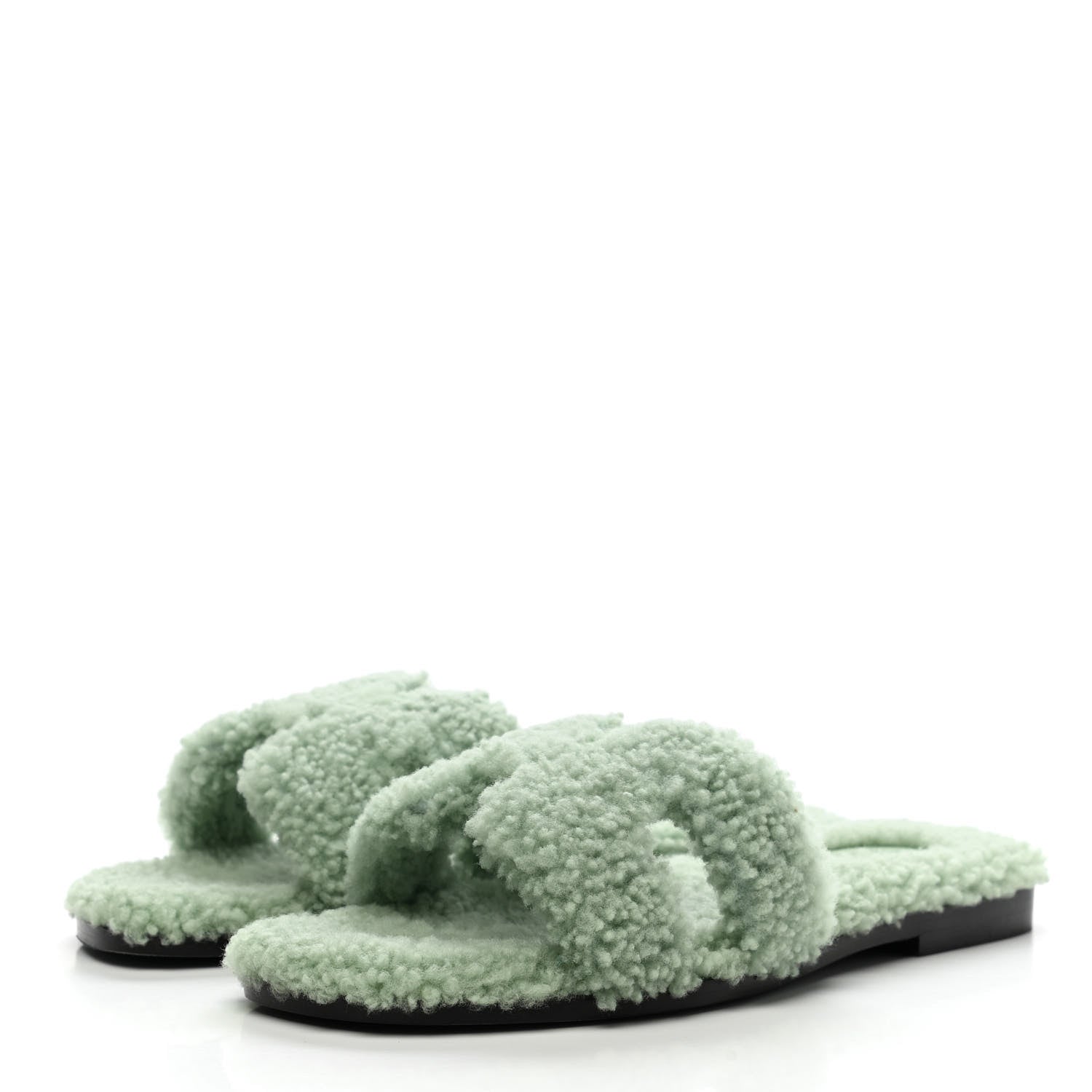Hermes Woolskin Oran Sandals 36 Vert D'Eau 3 of 8