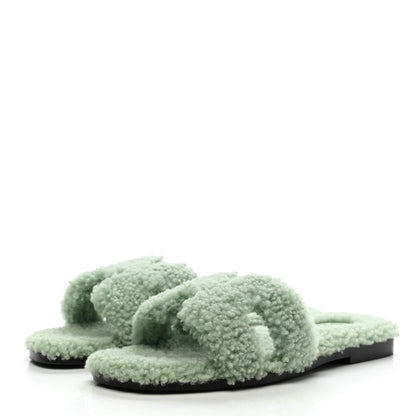 Hermes Woolskin Oran Sandals 36 Vert D'Eau 3 of 8
