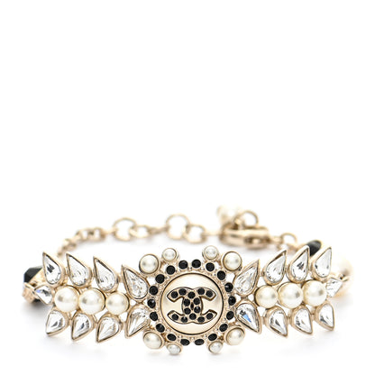 Chanel Pearl Crystal Beaded CC Bracelet Black Gold 1 of 5