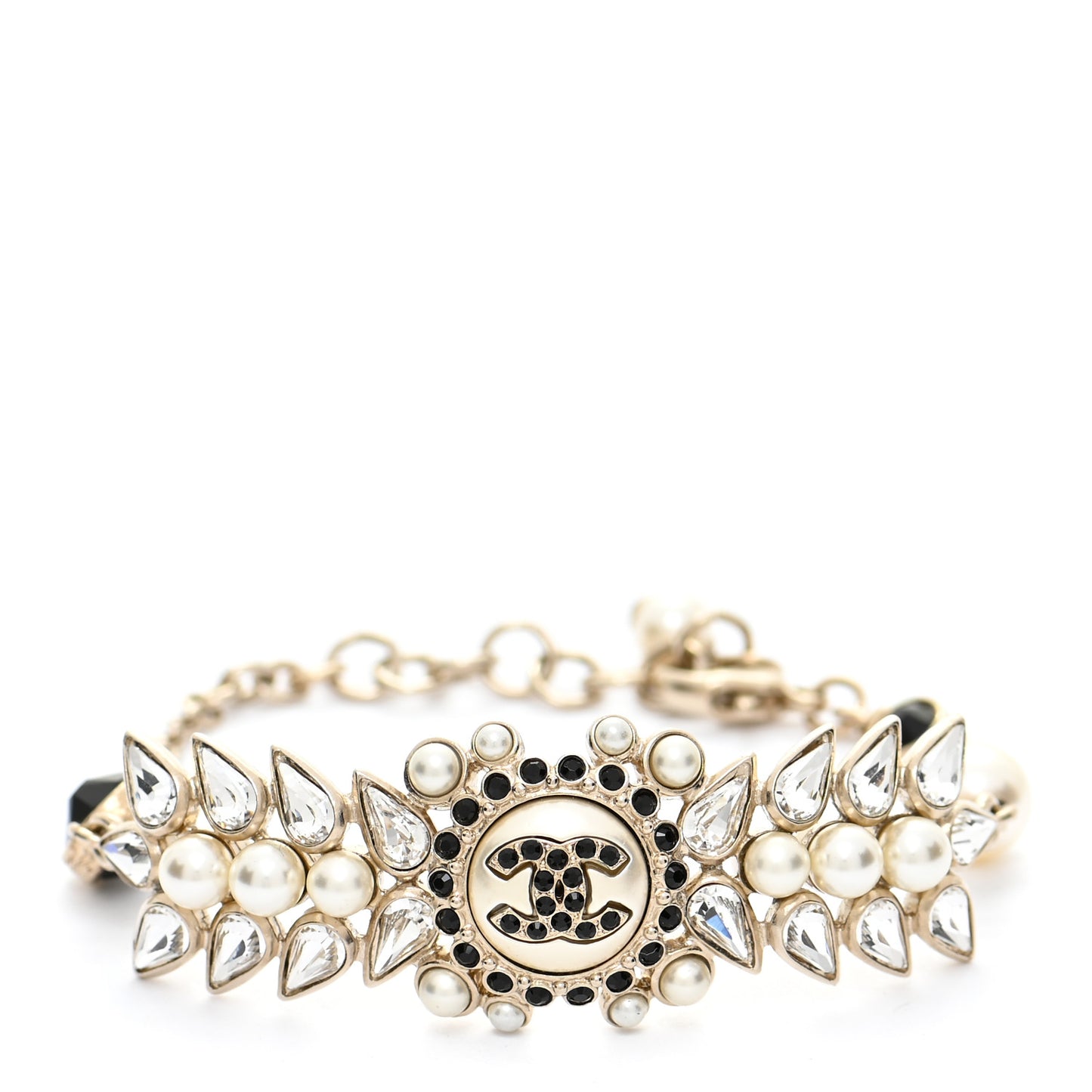 Pearl Crystal Beaded CC Bracelet Black Gold