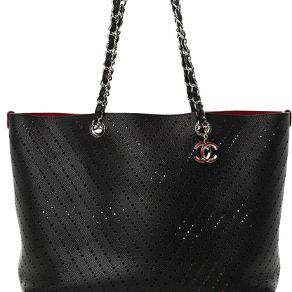 Chanel Perforated Grained Calfskin Large Shopping Tote Black 8 of 17