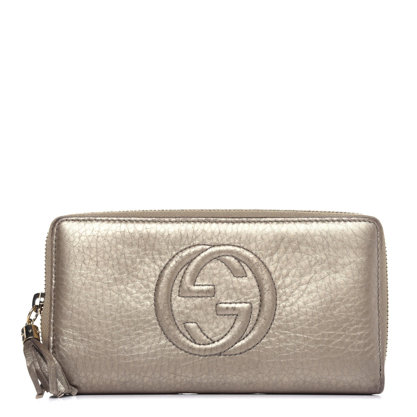 Metallic Pebbled Calfskin Soho Zip Around Wallet Golden Beige