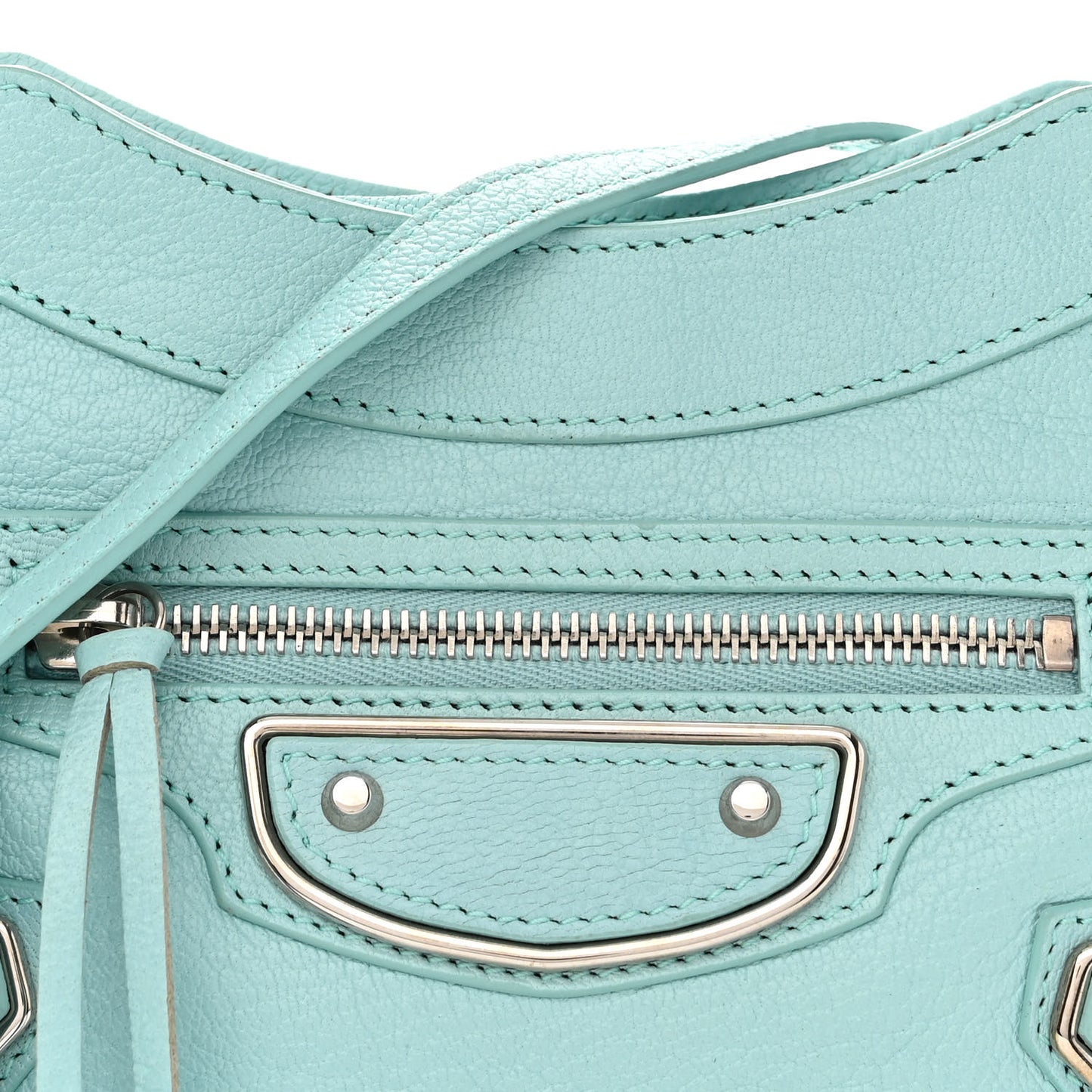 Chevre Silver Metallic Edge Hardware Hip Bleu Maldives