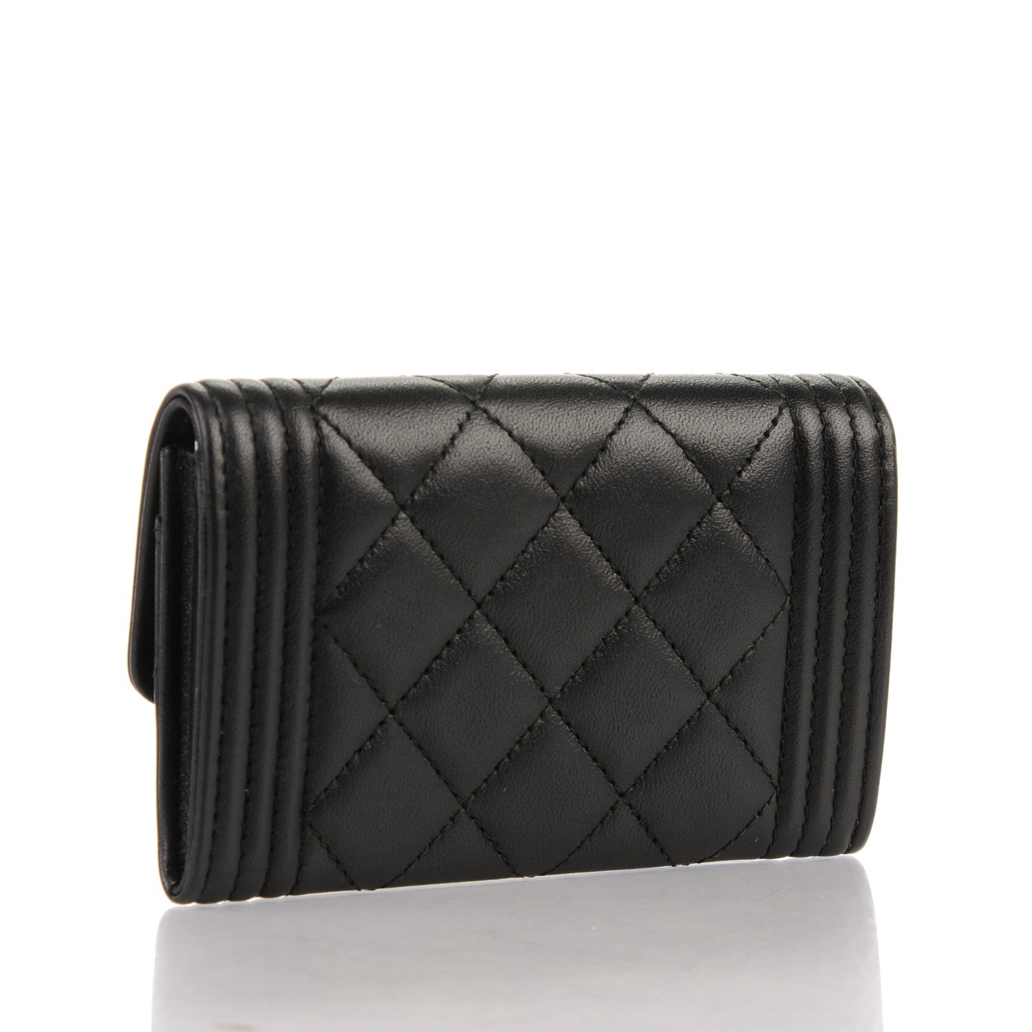 Chanel Lambskin Quilted Boy Card Holder Wallet Black 3 of 8