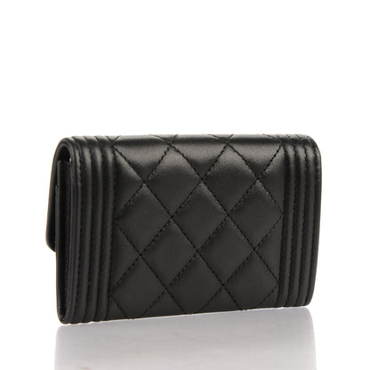 Chanel Lambskin Quilted Boy Card Holder Wallet Black 3 of 8