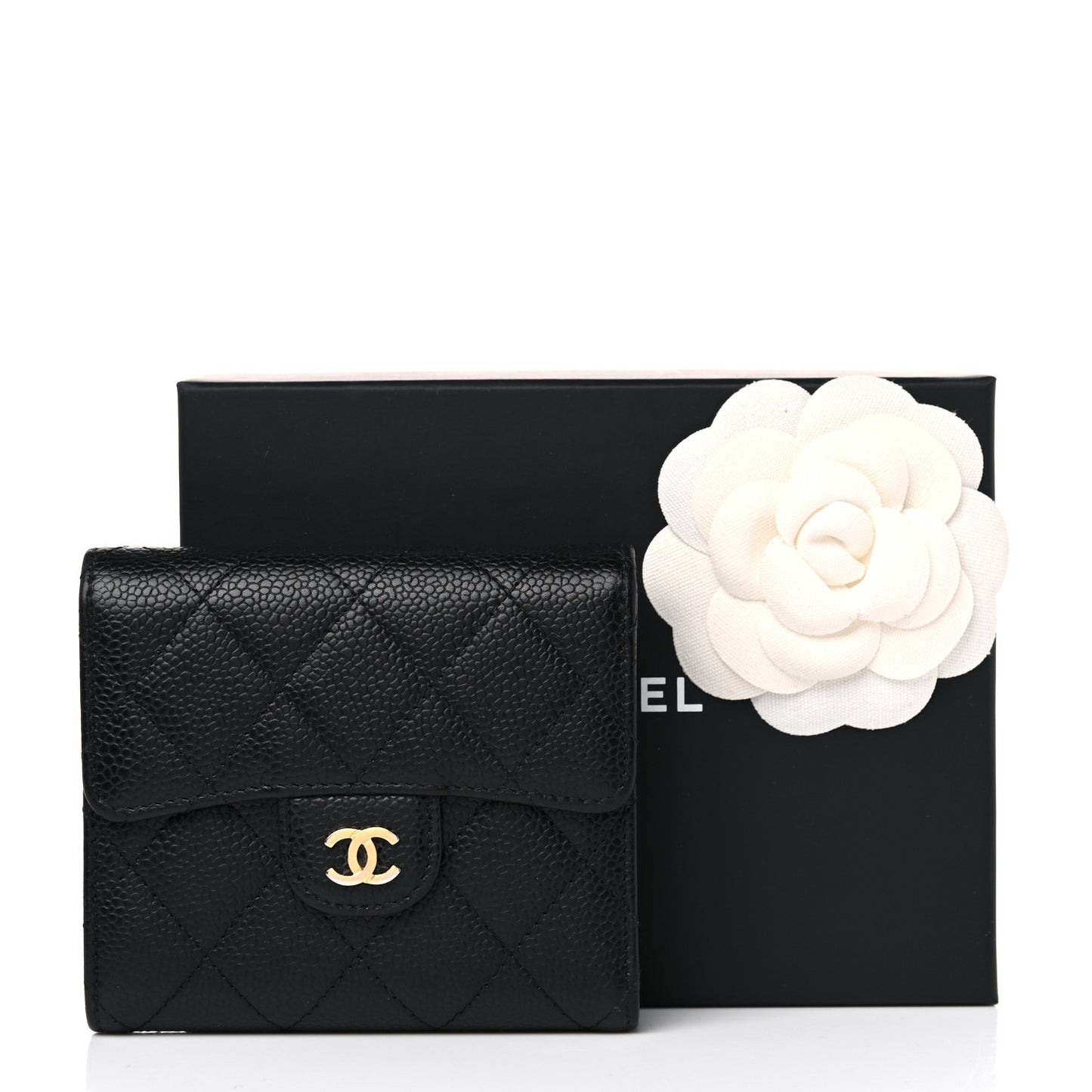 Caviar Quilted Compact Flap Wallet Black