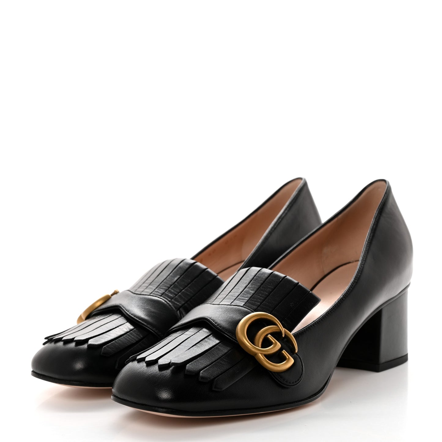 Malaga Kid GG Marmont Fringe 50mm Loafer Pumps 40 Black