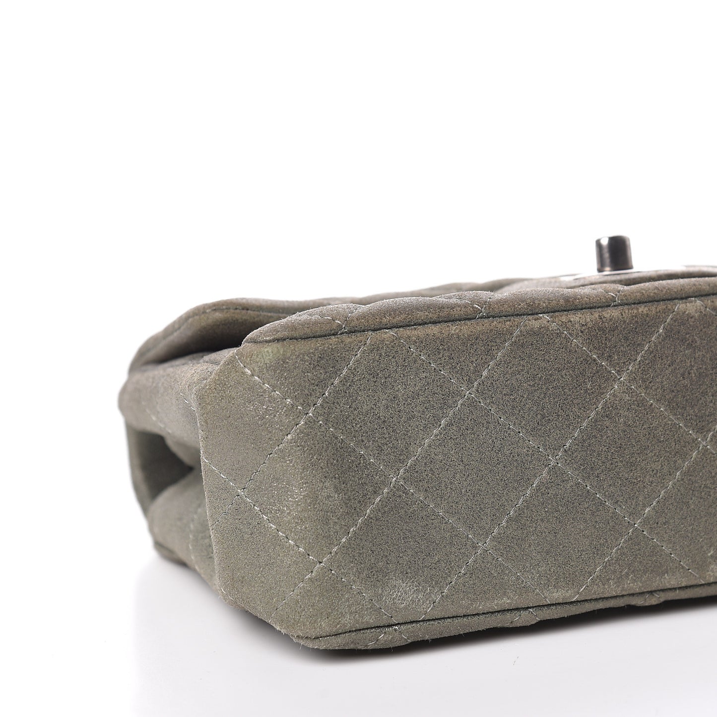 Iridescent Lambskin Quilted Mini Rectangular Flap Khaki