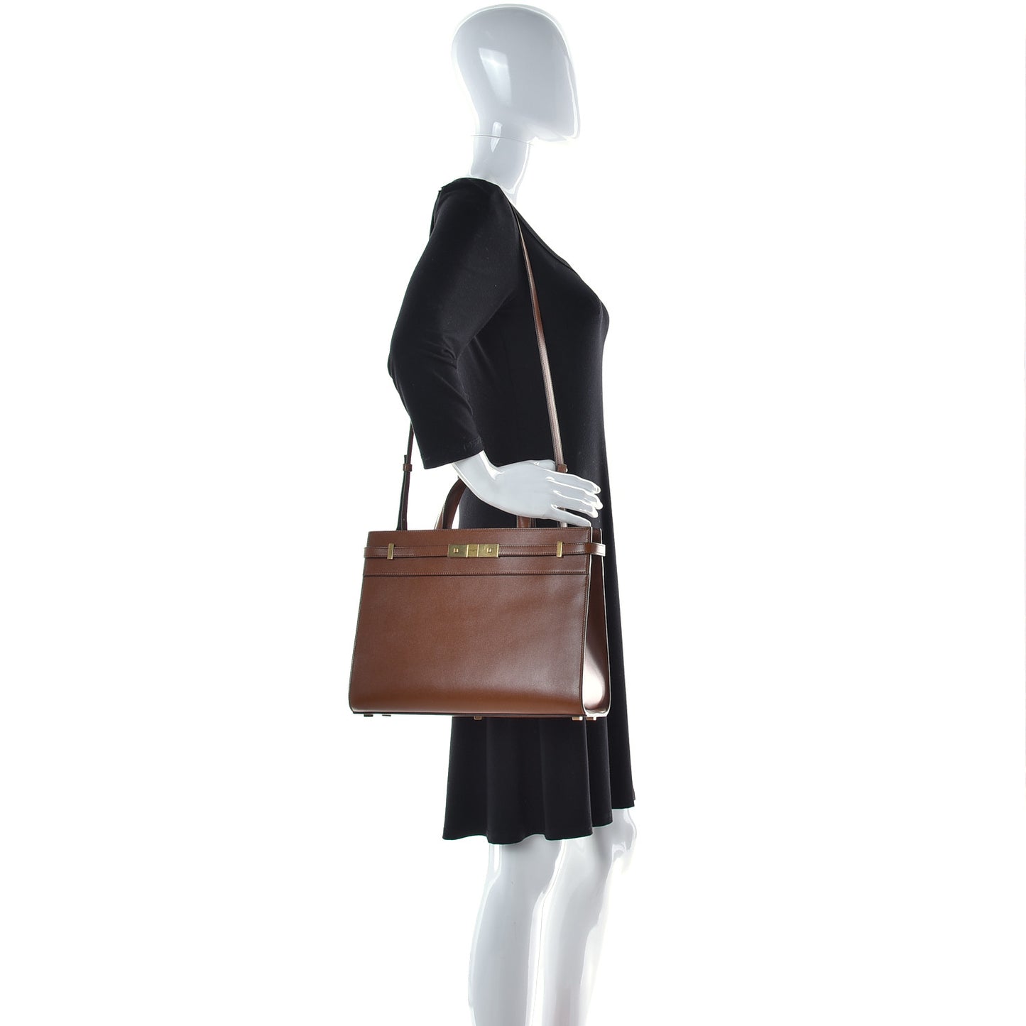 Calfskin Small Manhattan Shopper Tote Brick Ebony Dark