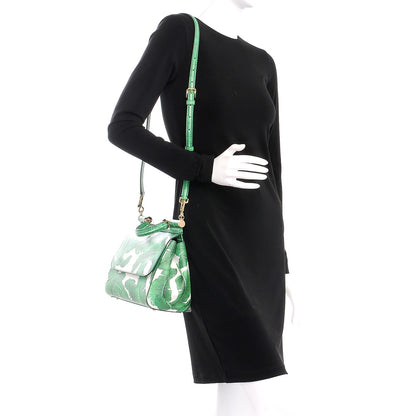 Dolce & Gabbana Dauphine Banana Leaf Print Medium Miss Sicily Satchel Green White 2 of 9