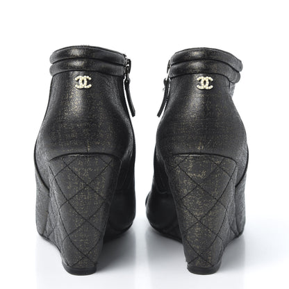 Chanel Fantasy Lambskin Peep Toe Short Boots 37.5 Black Gold 6 of 11