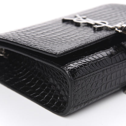 Saint Laurent Calfskin Crocodile Embossed Small Classic Monogram Kate Tassel Satchel Black 7 of 8