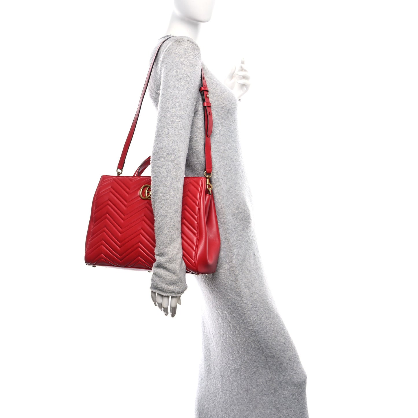 Calfskin Matelasse Medium GG Marmont Tote Hibiscus Red