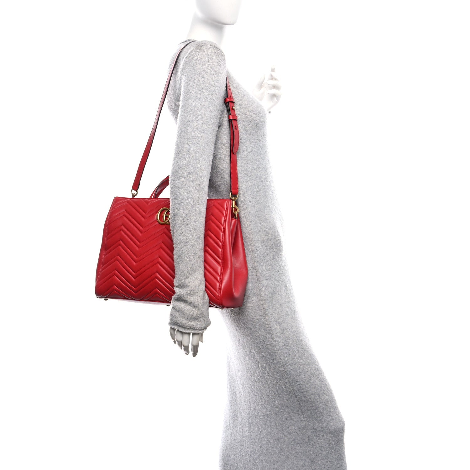Gucci Calfskin Matelasse Medium GG Marmont Tote Hibiscus Red 2 of 10