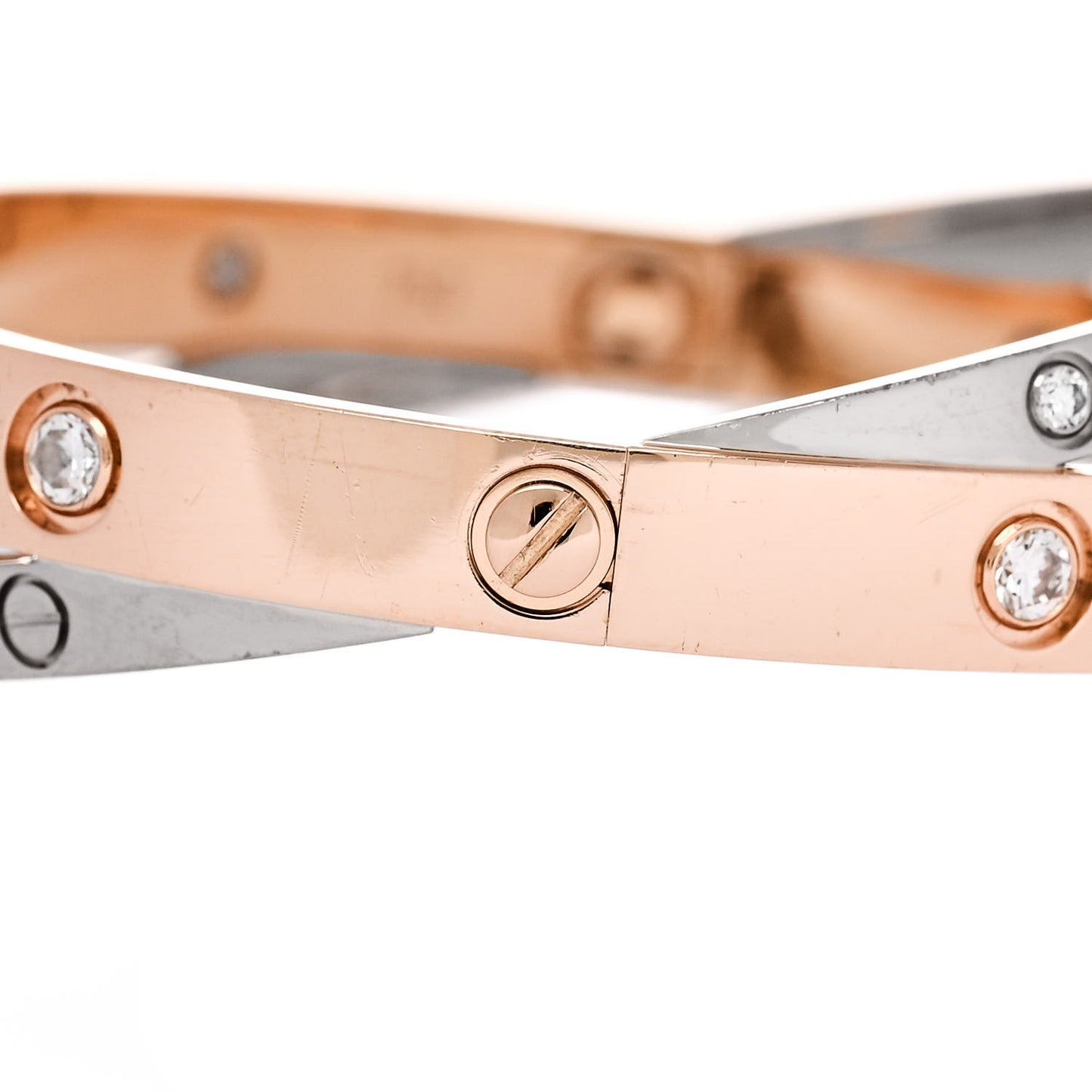 18K Pink White Gold 12 Diamond Double LOVE Bracelet 17