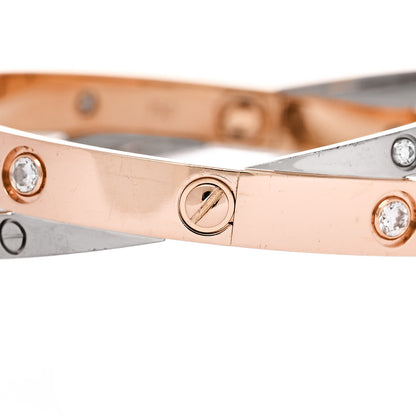 Cartier 18K Pink White Gold 12 Diamond Double LOVE Bracelet 17 5 of 9