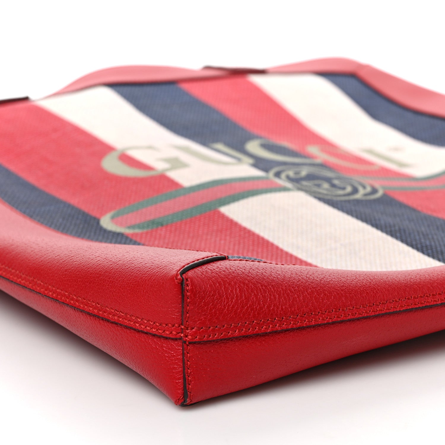 Gucci Canvas Calfskin Sylvie Stripe Logo Mens Tote Red White Blue 7 of 9