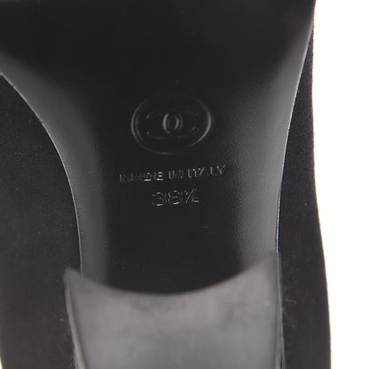 Chanel Suede Grosgrain Pearl CC Cap Toe Pump 38.5 Black 6 of 9