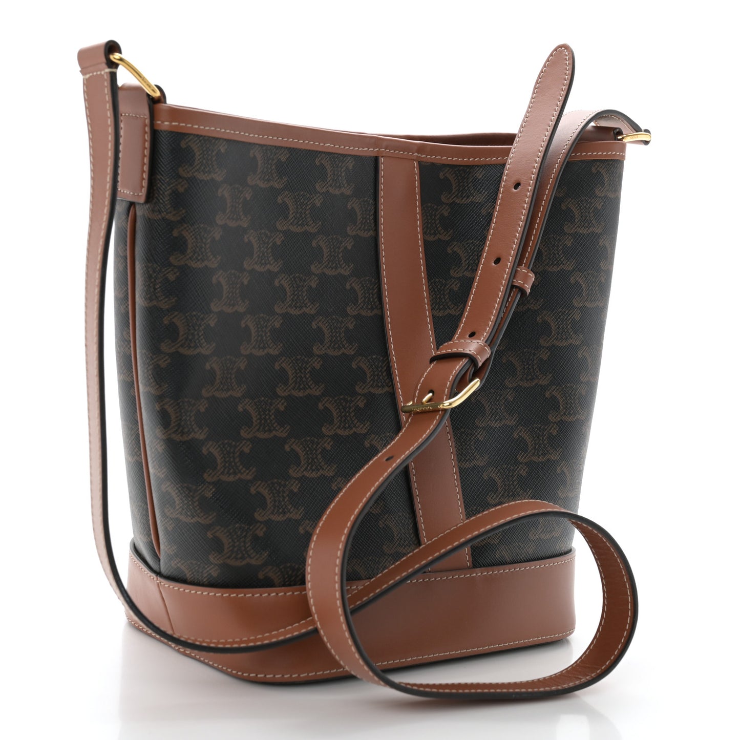 Triomphe Canvas Calfskin Small Bucket Bag Tan
