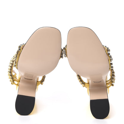 Gucci Nappa Silk Crystal Bertie High Heel Sandals 39 Gold 5 of 7