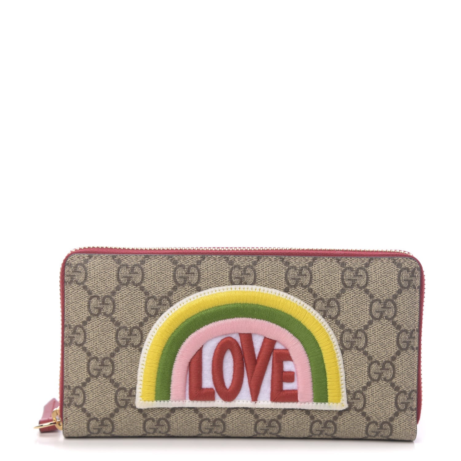 Gucci GG Supreme Monogram Embroidered Rainbow Zip Around Wallet Red 1 of 6