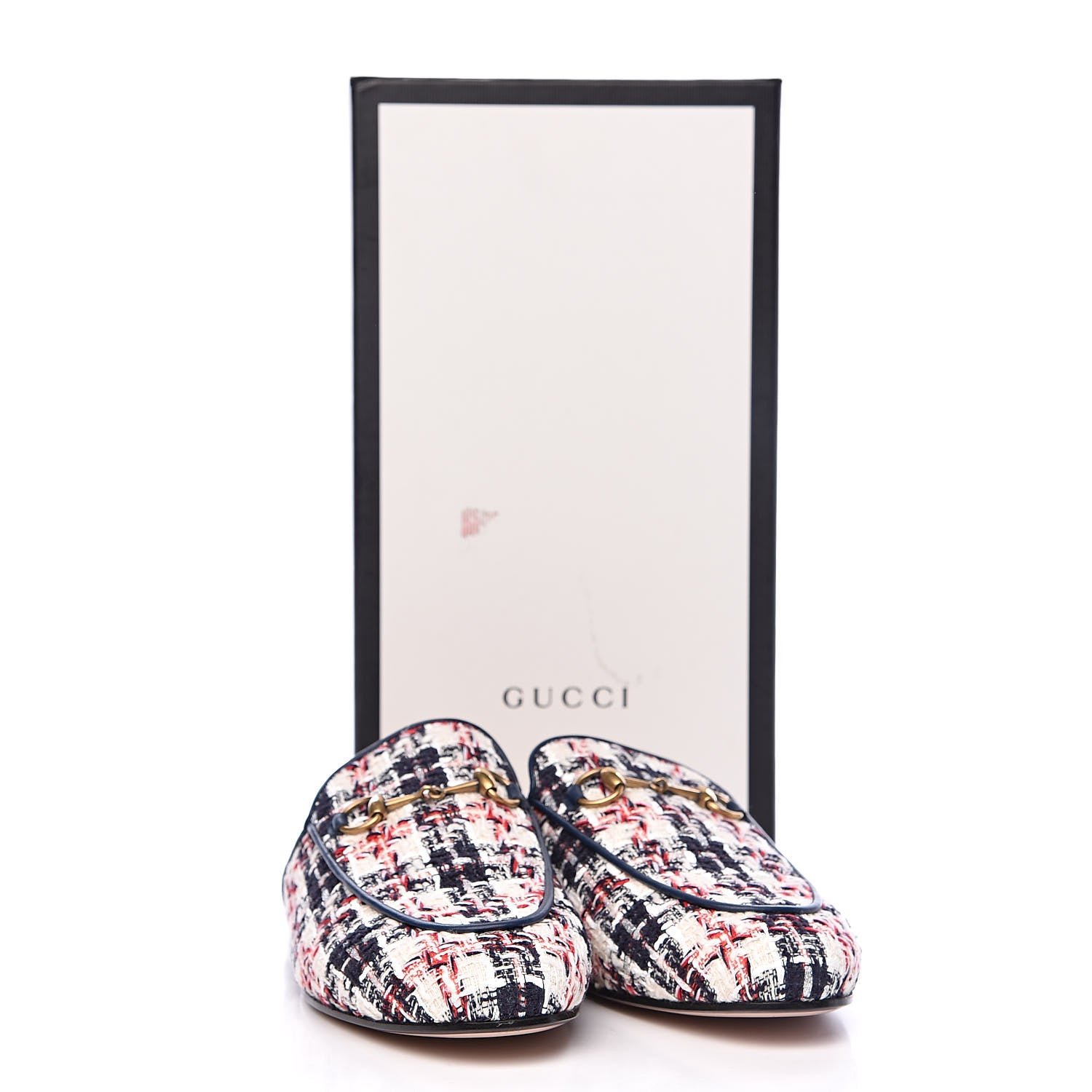 Gucci Tweed Check Womens Princetown Slippers 40 Gardenia Ink Blue Agata 9 of 9