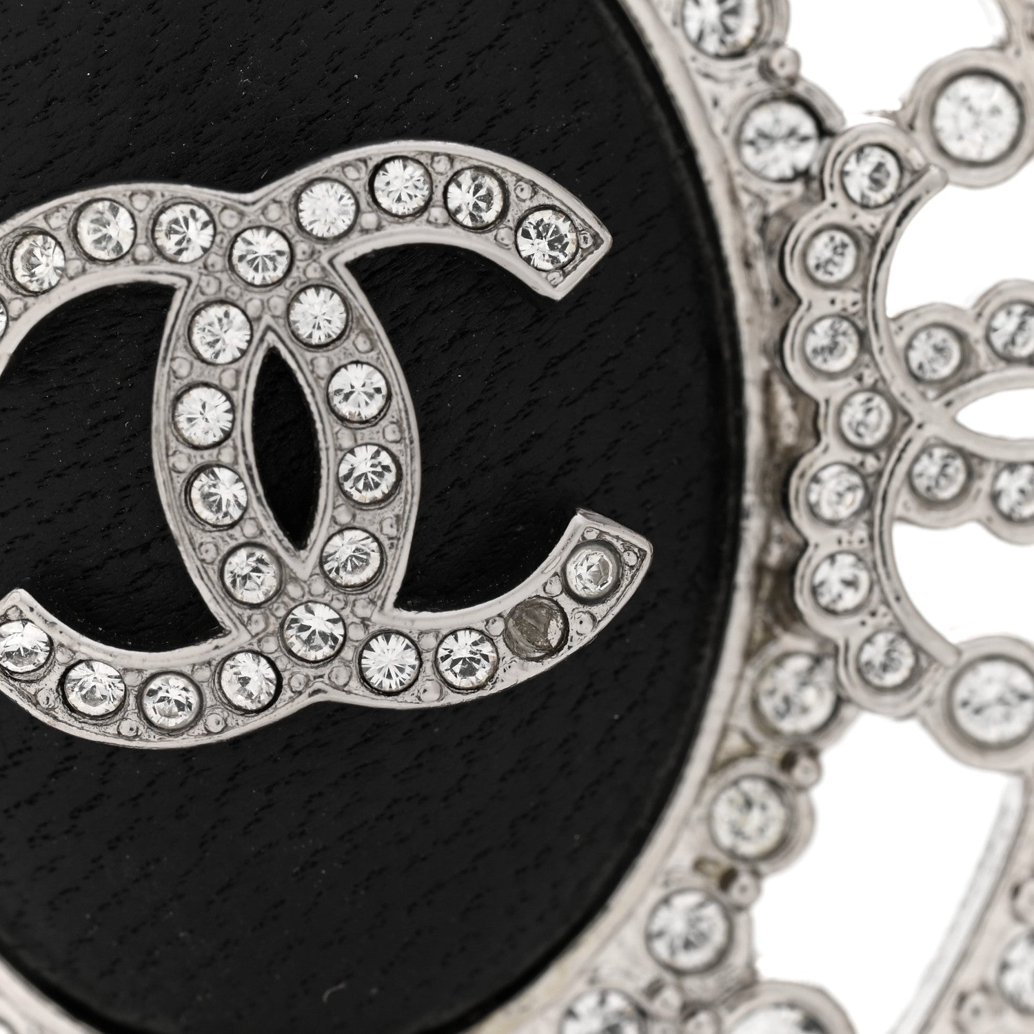 Chanel CC Lambskin Crystal Oval Brooch Silver Black 5 of 5