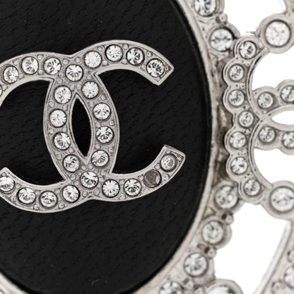 Chanel CC Lambskin Crystal Oval Brooch Silver Black 5 of 5