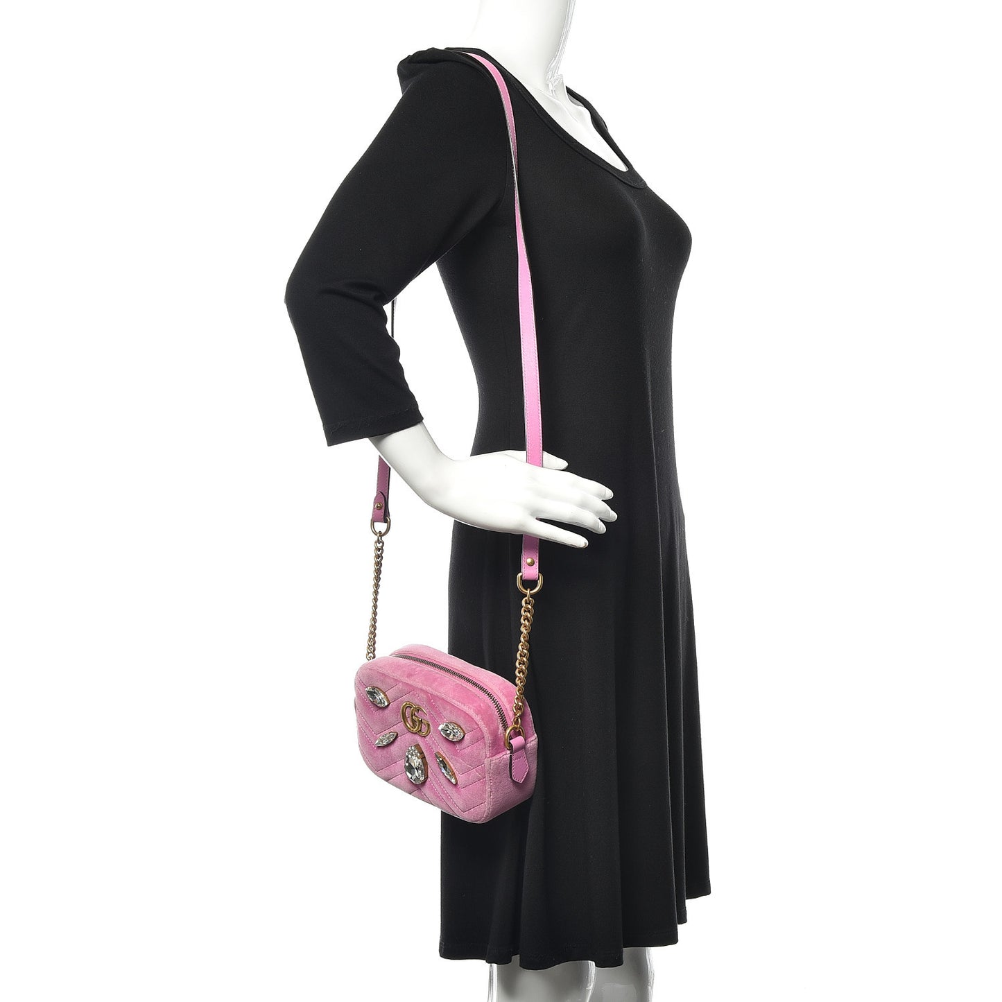 Velvet Matelasse Marquise Crystals Mini GG Marmont Chain Shoulder Bag Malva