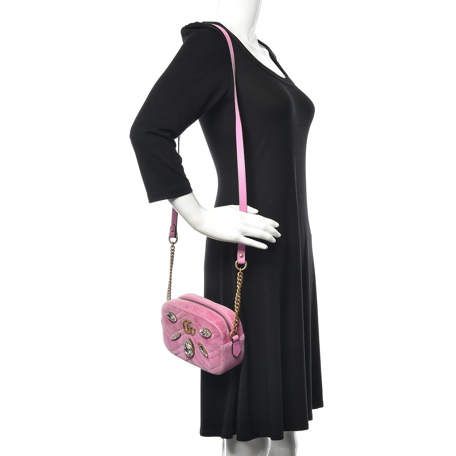 Gucci Velvet Matelasse Marquise Crystals Mini GG Marmont Chain Shoulder Bag Malva 2 of 12