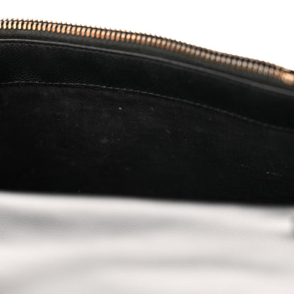 Saint Laurent Grain De Poudre Matelasse Chevron Monogram Monochrome Envelope Chain Wallet Black 14 of 18