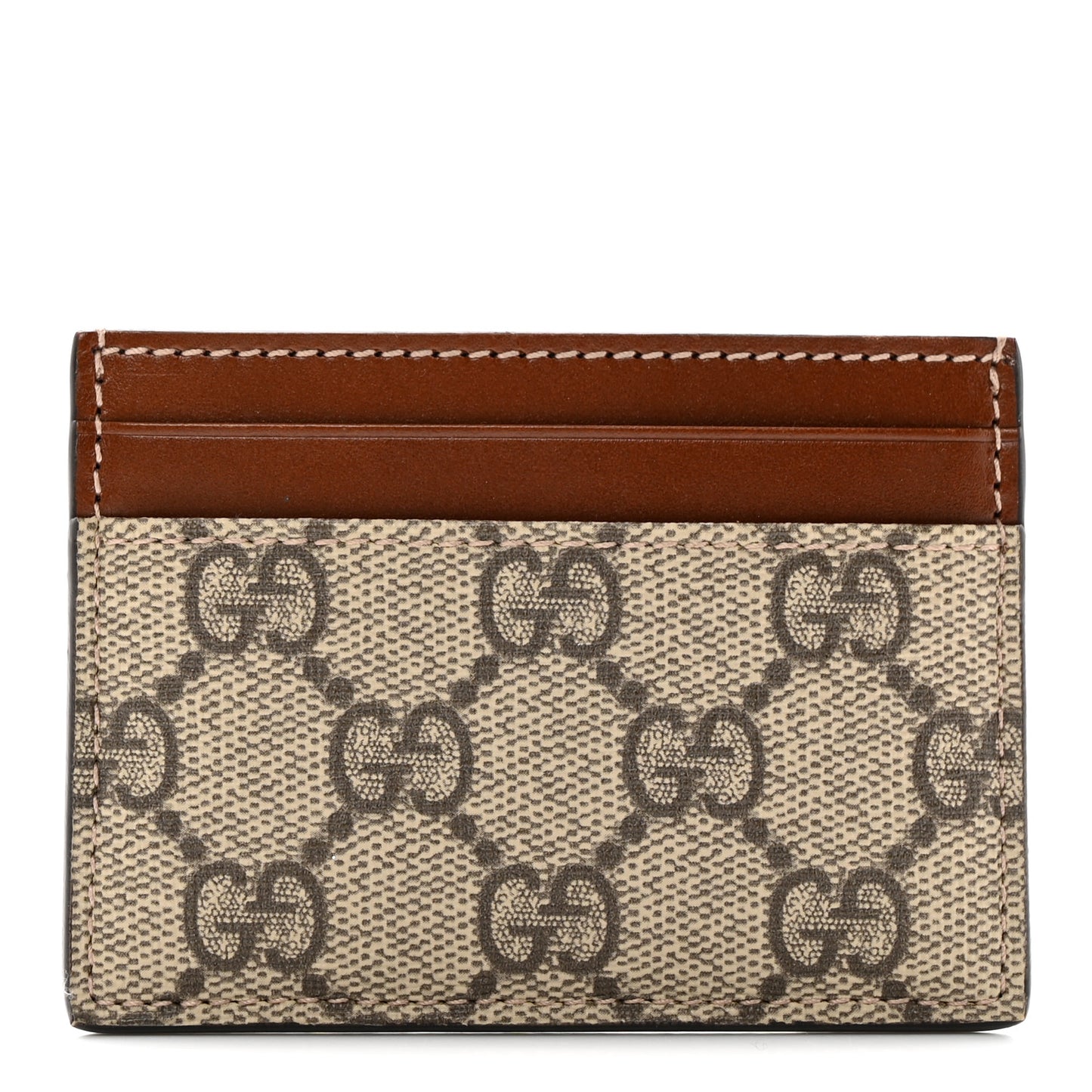 GG Supreme Monogram Calfskin Card Holder Beige Ebony Cuir